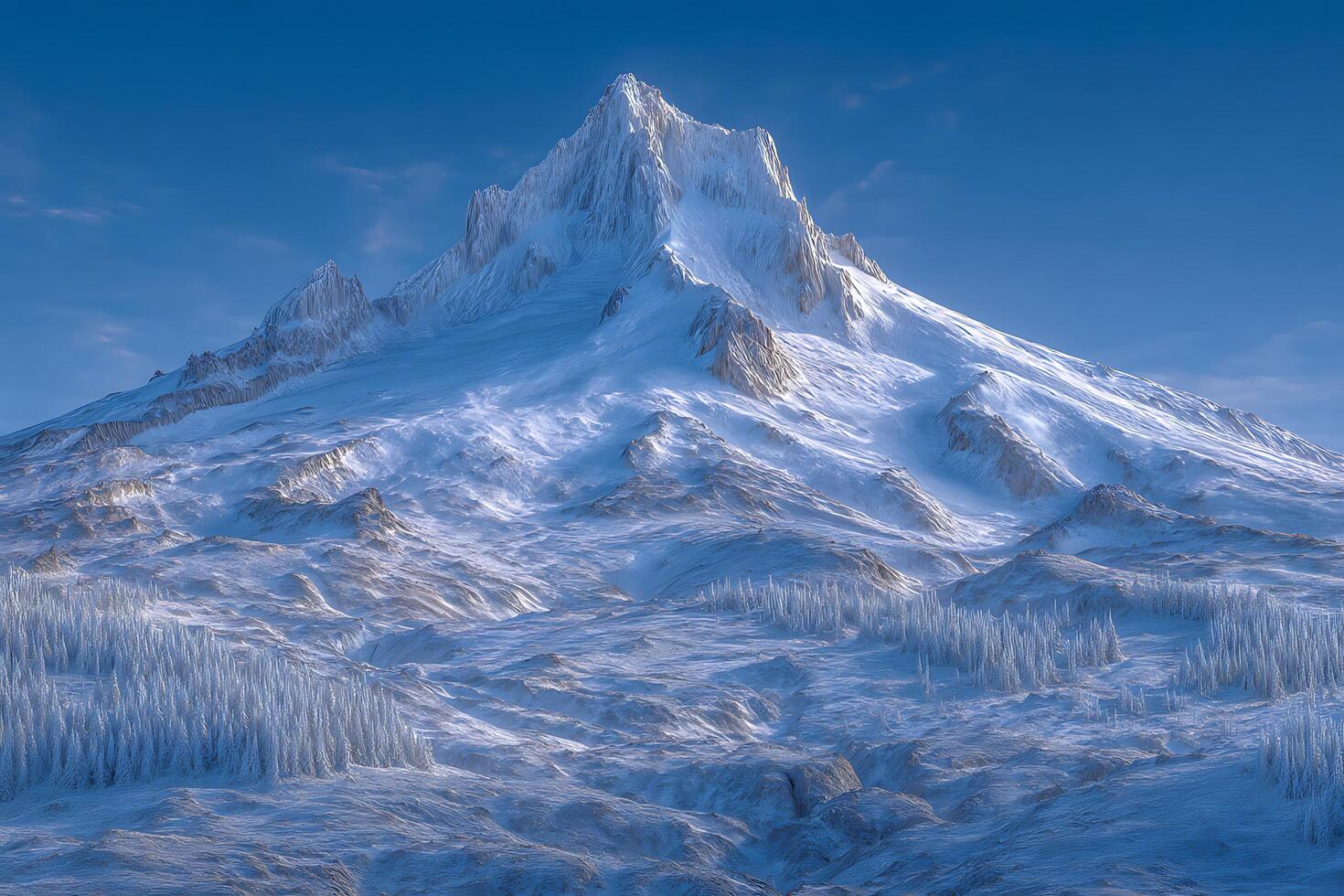 Snowy Mountain Peak under a Clear Blue Sky photo