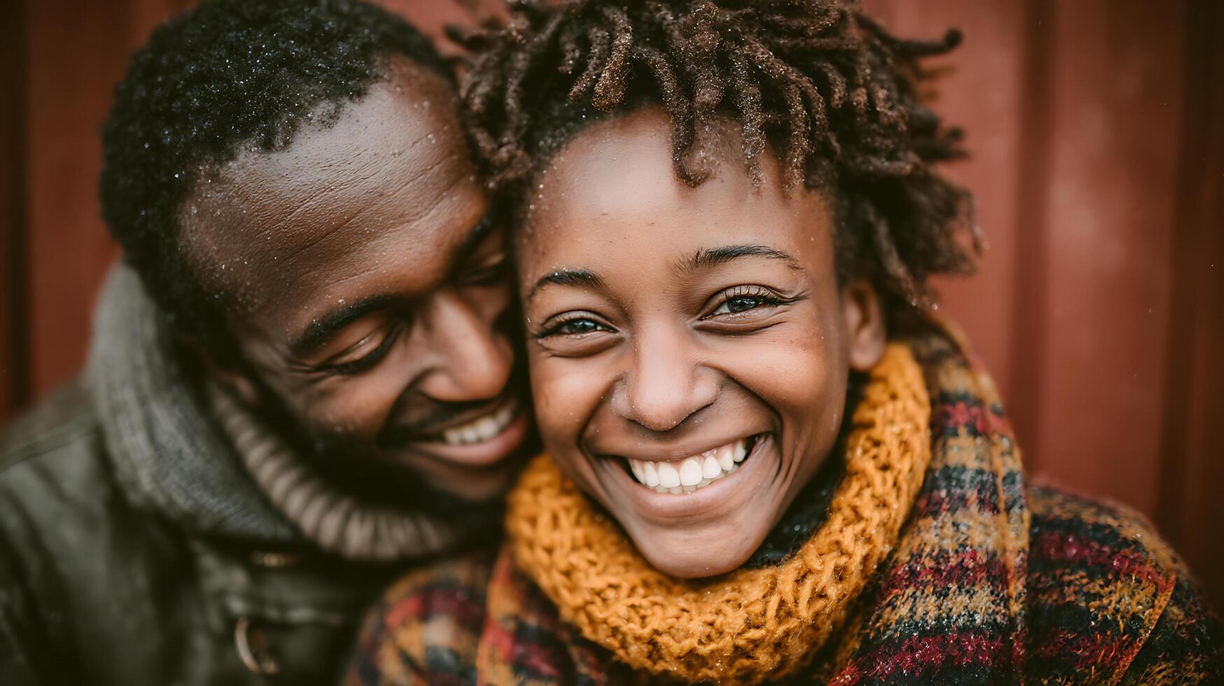 Smiling African-American Family Enjoying a Snowy Day photo