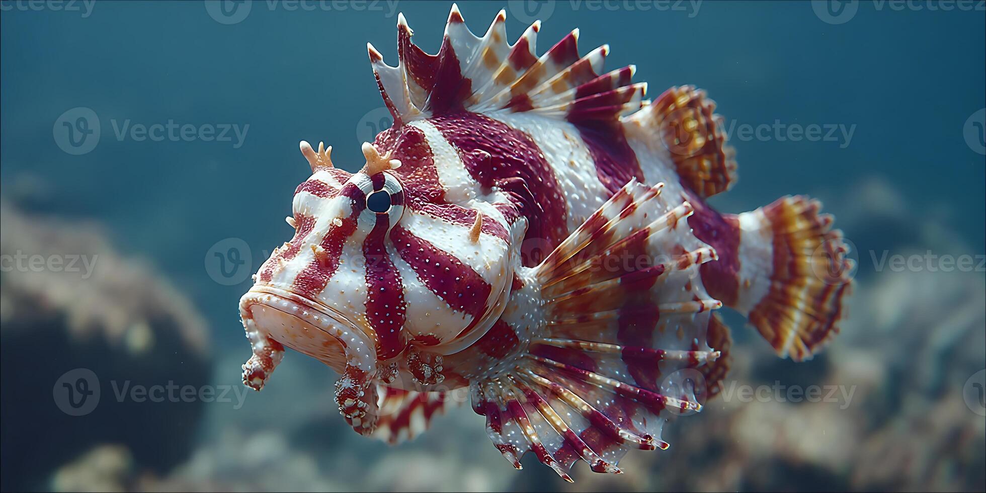 Underwater view of a red and white dwarf lionfish photo