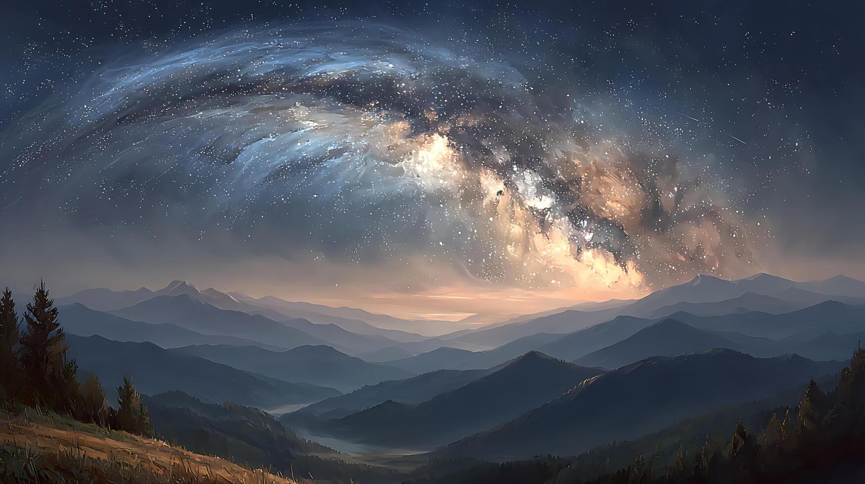 Stunning Milky Way Galaxy Over Mountain Landscape photo