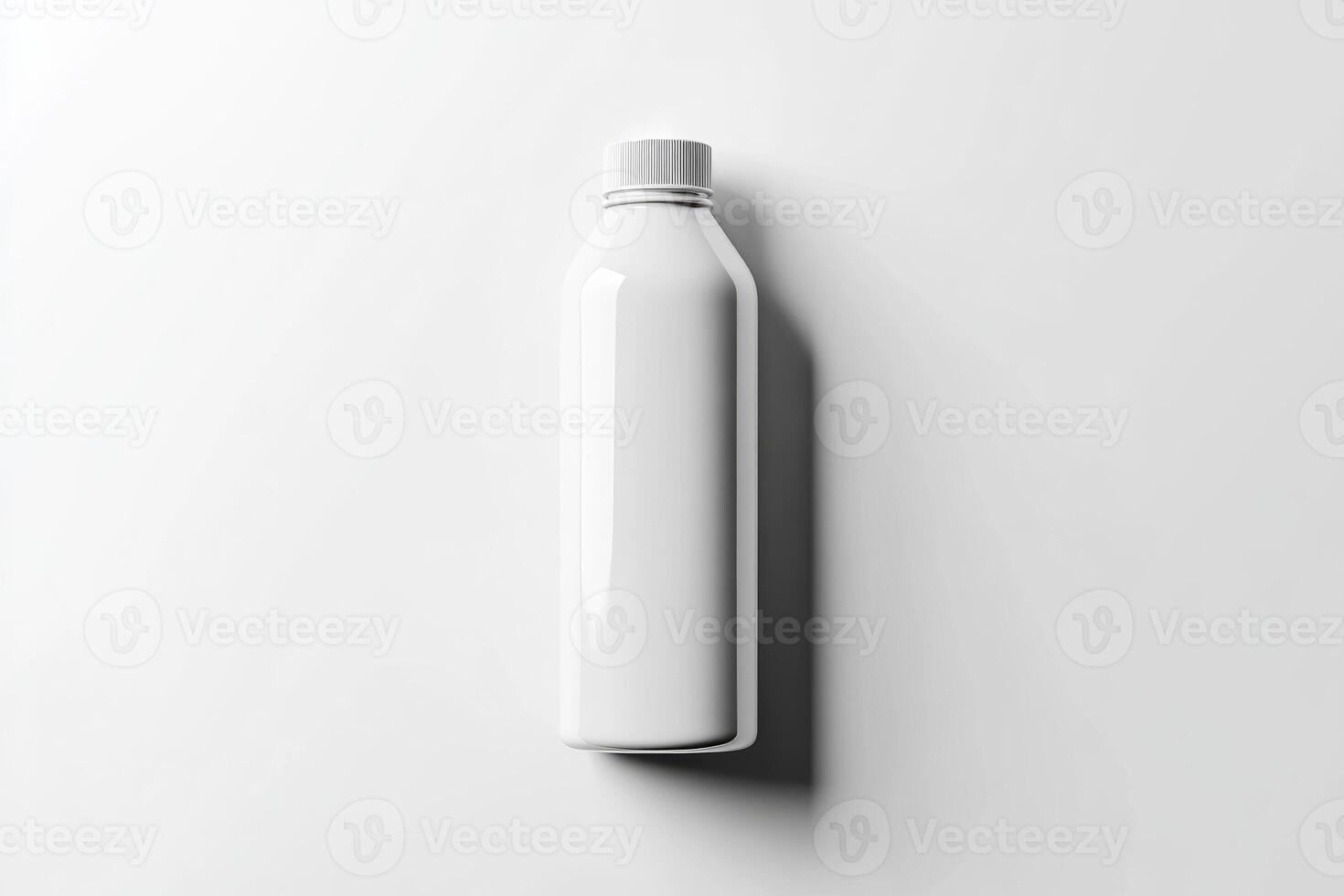 Minimalist white bottle mockup on a white surface with subtle shadow photo