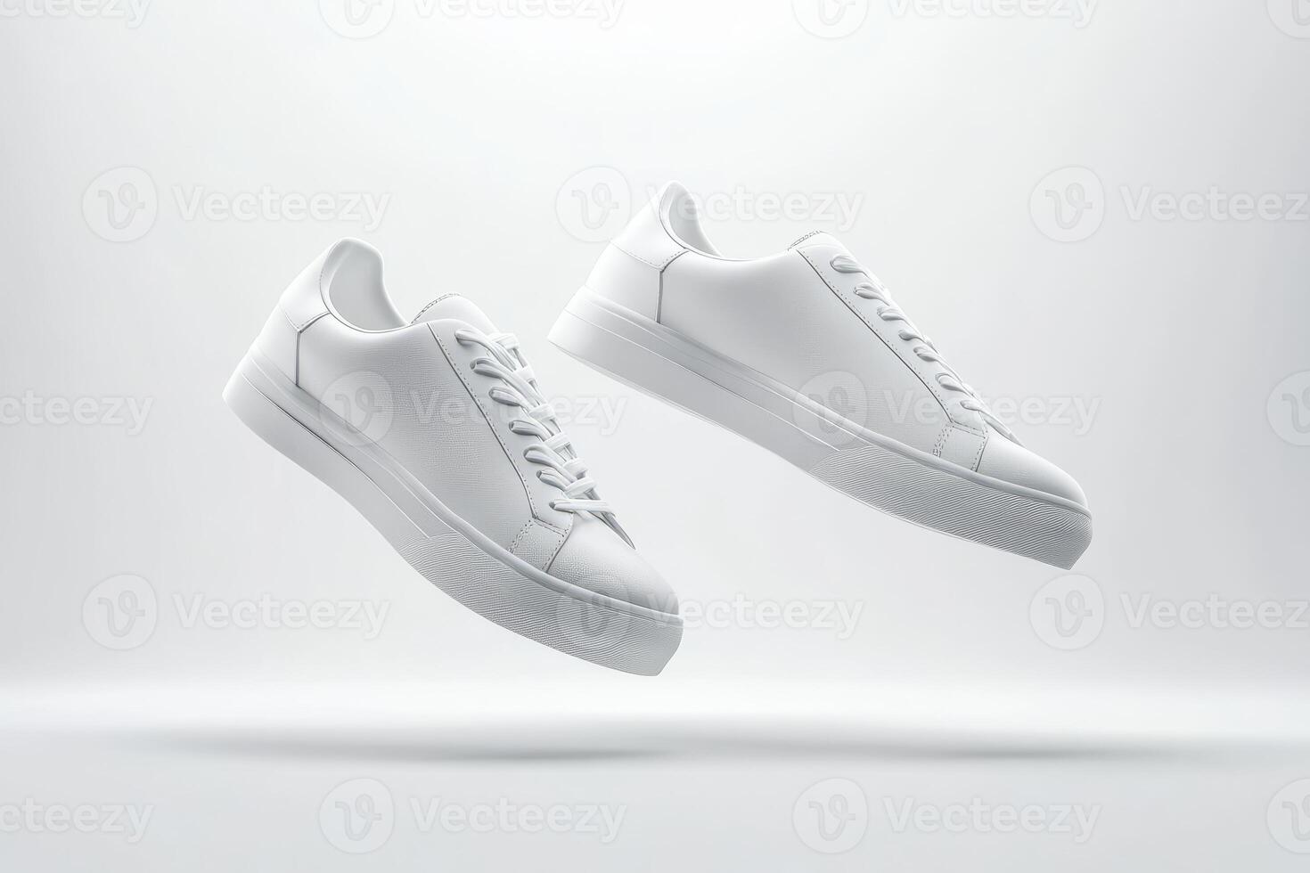 Pristine White Sneakers Floating in a Minimalist Bright Studio Environment photo