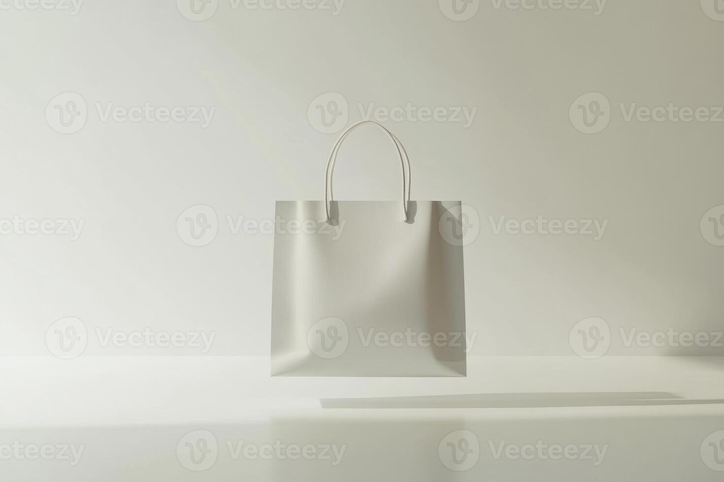 Minimalist Studio Shot of a Light Gray Shopping Bag photo