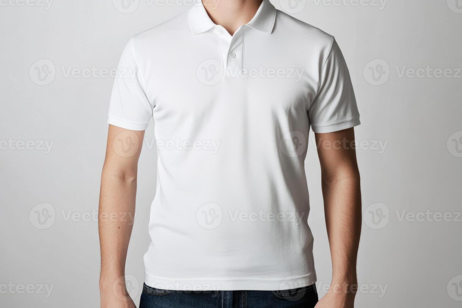 Plain White Mens Polo Shirt Mockup Studio Shot photo
