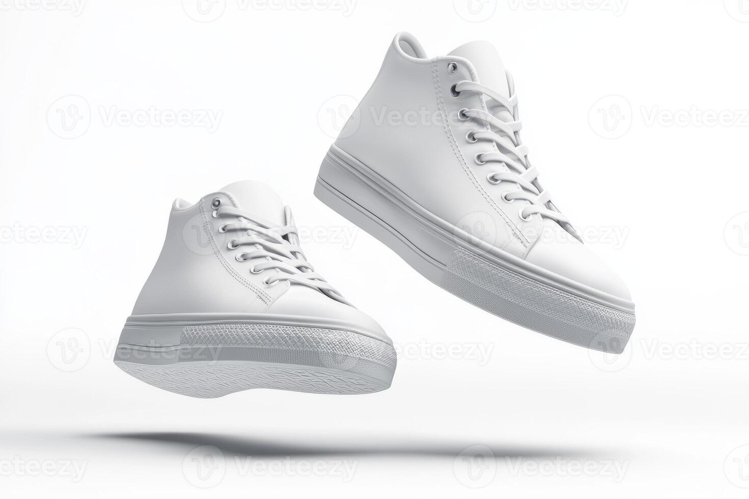 Floating White Canvas HighTop Sneakers on White Background photo