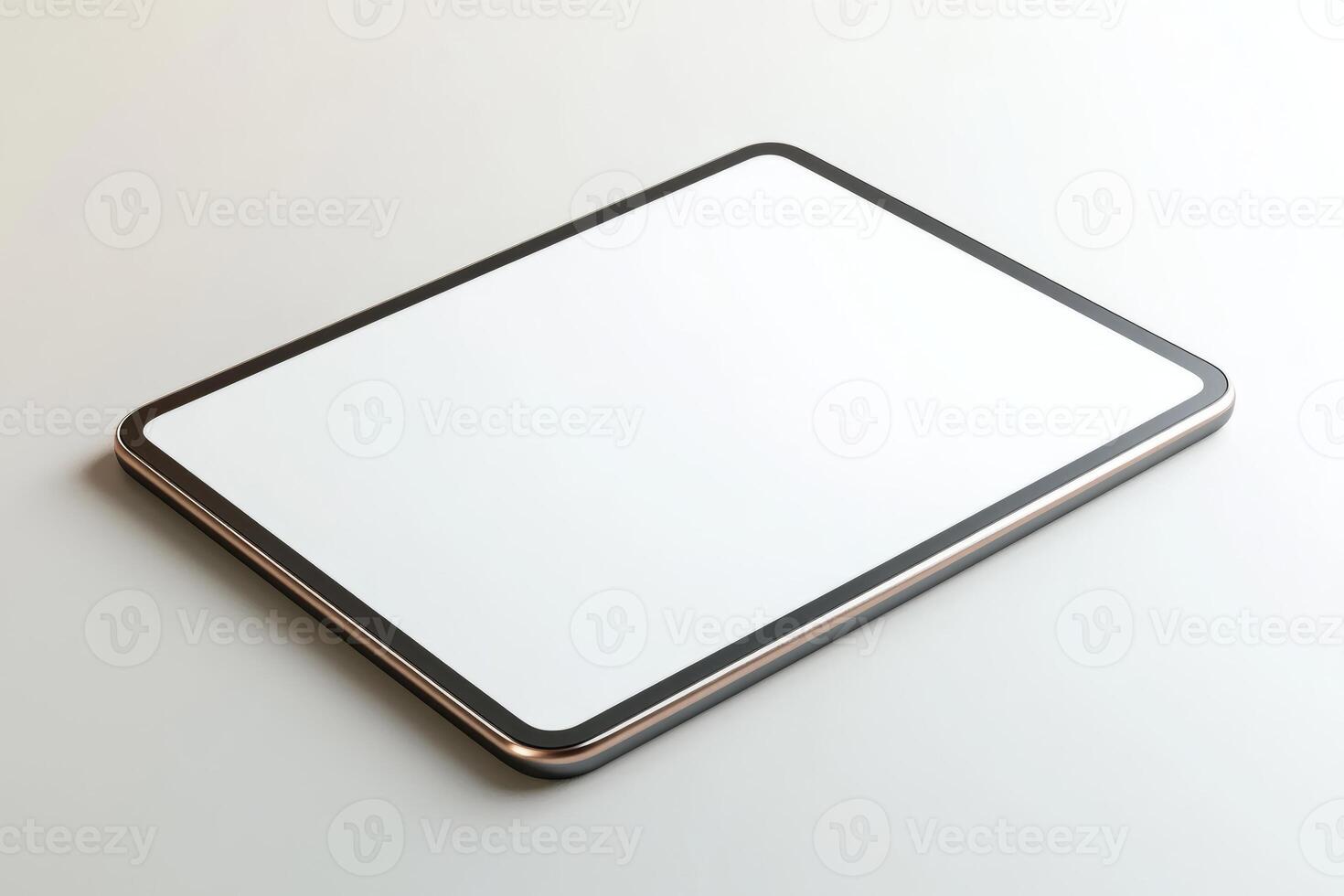 Modern Tablet Device with Blank Screen and Metallic Frame on White Surface photo