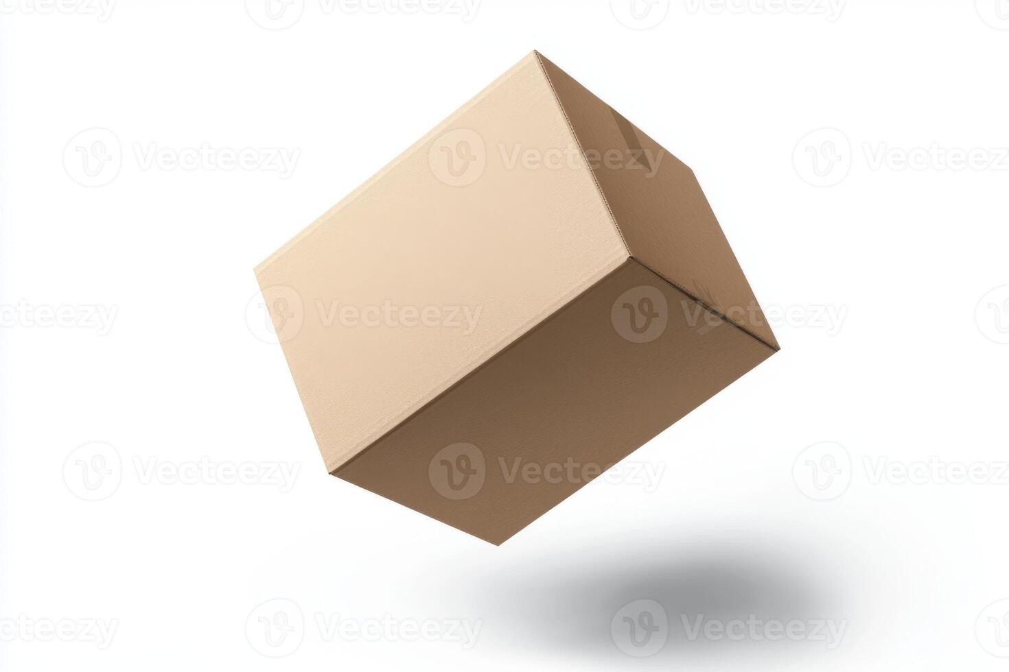 Floating Cardboard Box with Shadow Isolated on a Clean White Background photo