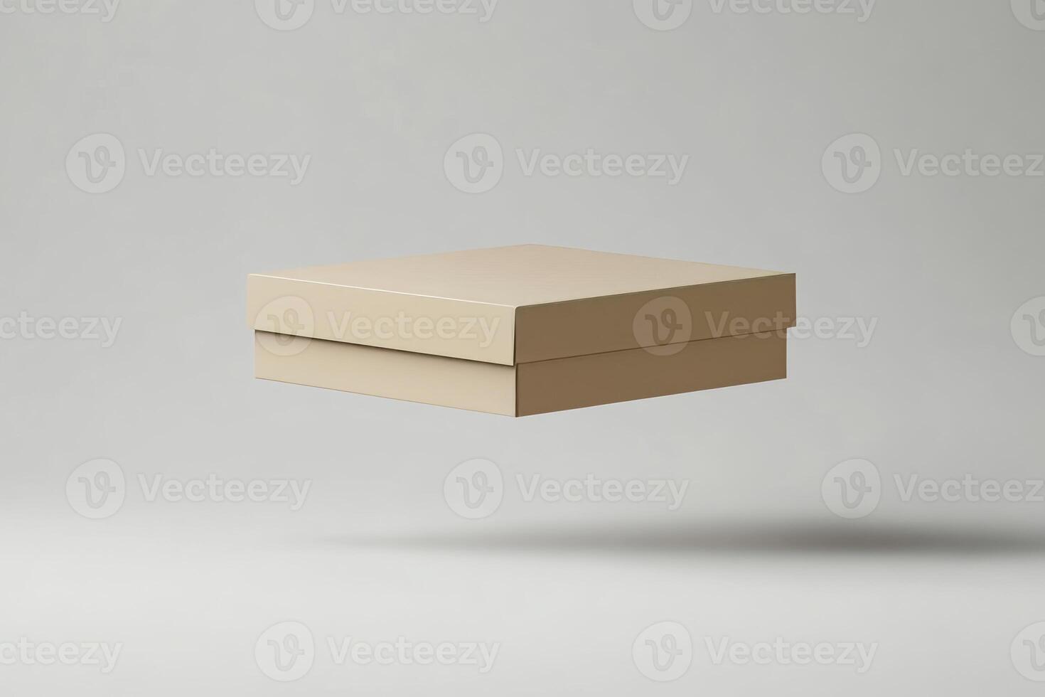 Floating beige box with subtle shadow on a light gray background photo