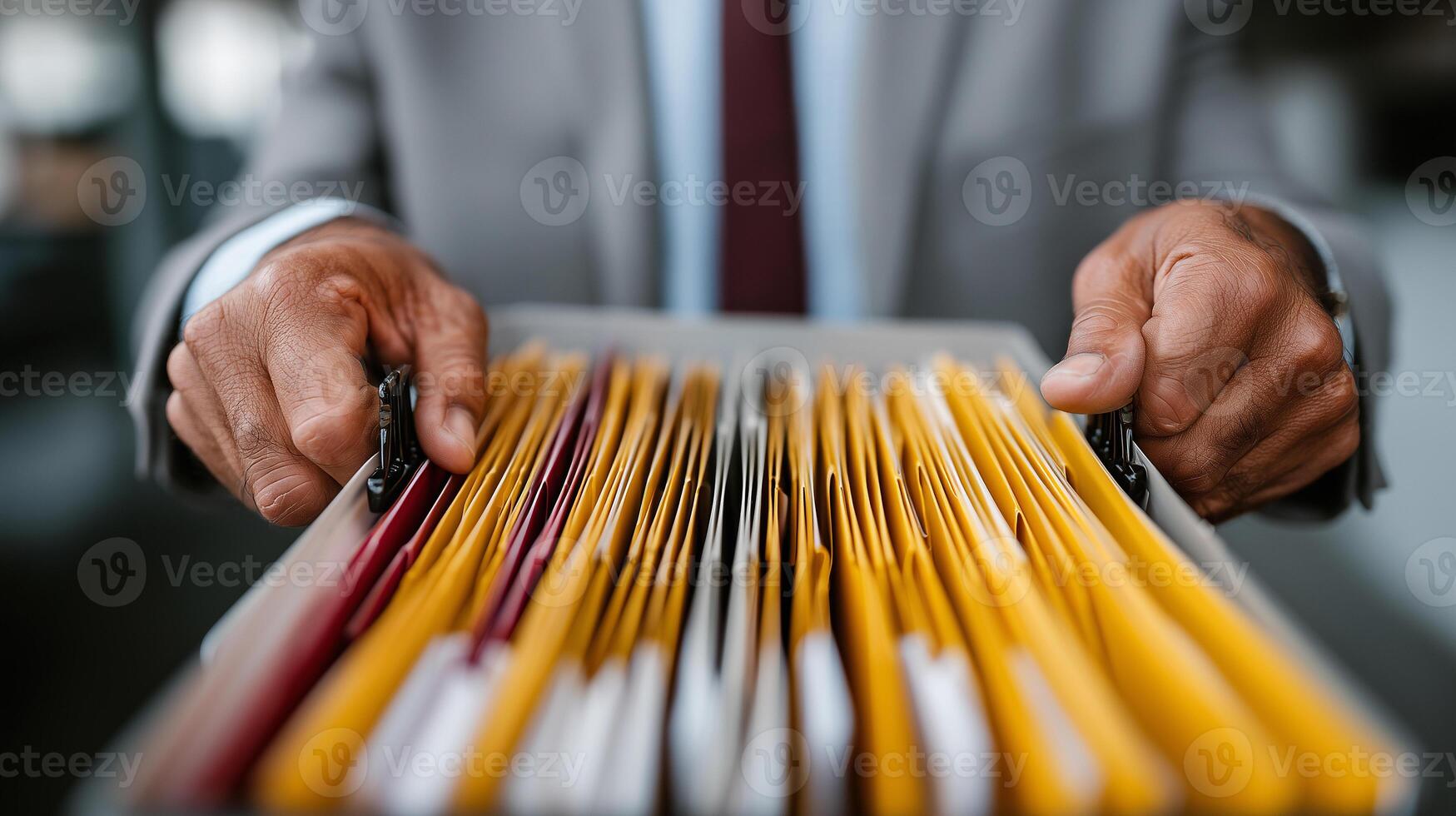 Businessman managing digital files and folders for efficient human resource operations photo