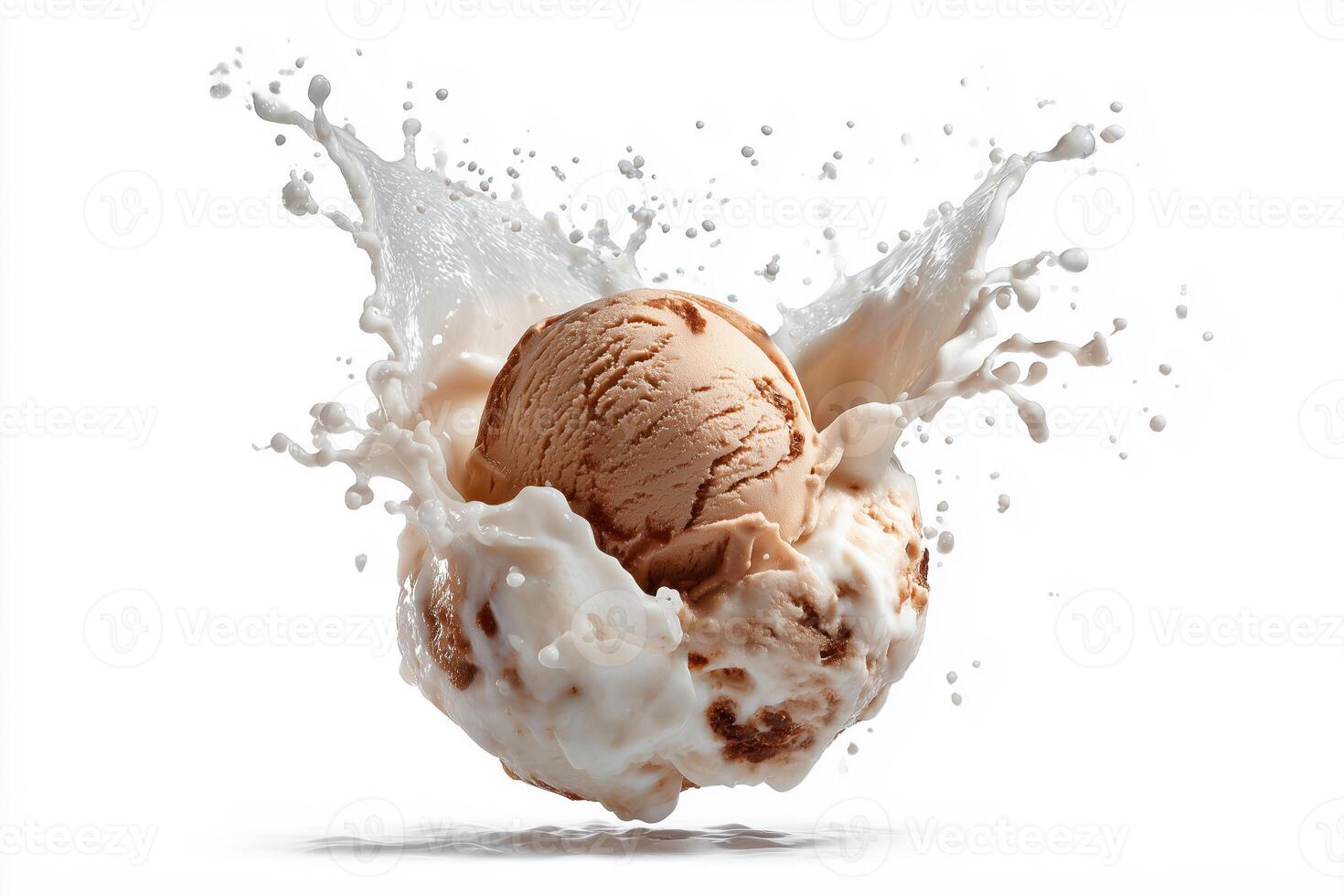 Delicious ice cream splash with vanilla tone isolated on white background creating a delightful visual experience photo