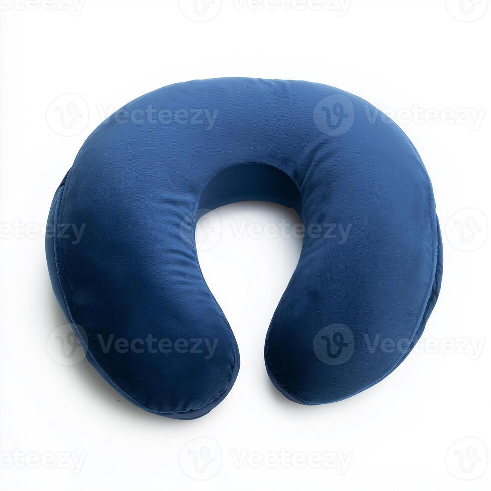 Soft neck pillow in navy blue for comfortable travel on long journeys photo