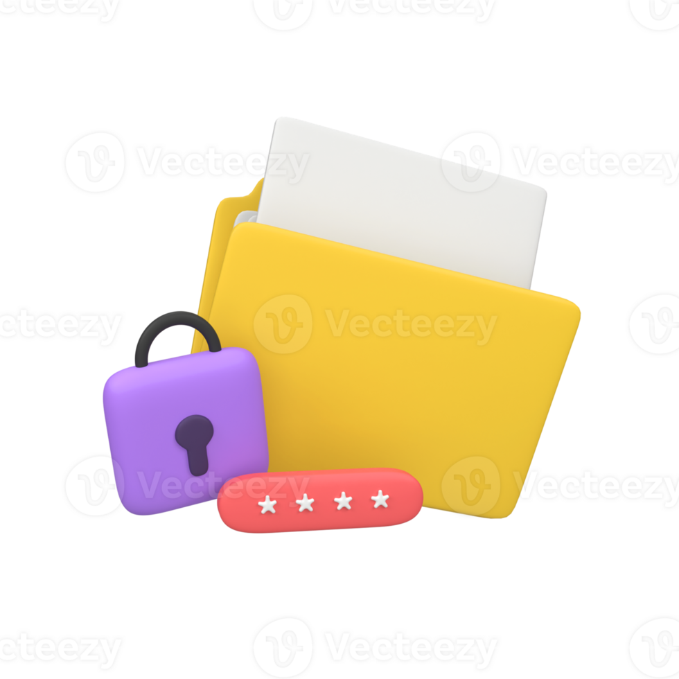 Lock folder with password security protection isolated 3d render icon illustration png