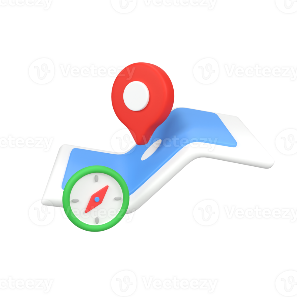 Map Pin With Compass, Travel Guide isolated 3d render icon illustration png