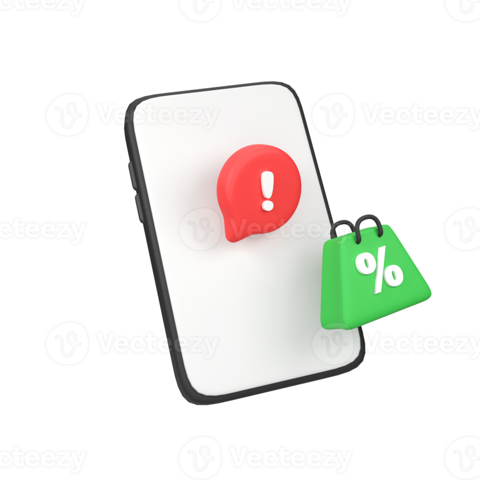 Mobile Shopping Notification Alert isolated 3d render icon illustration png
