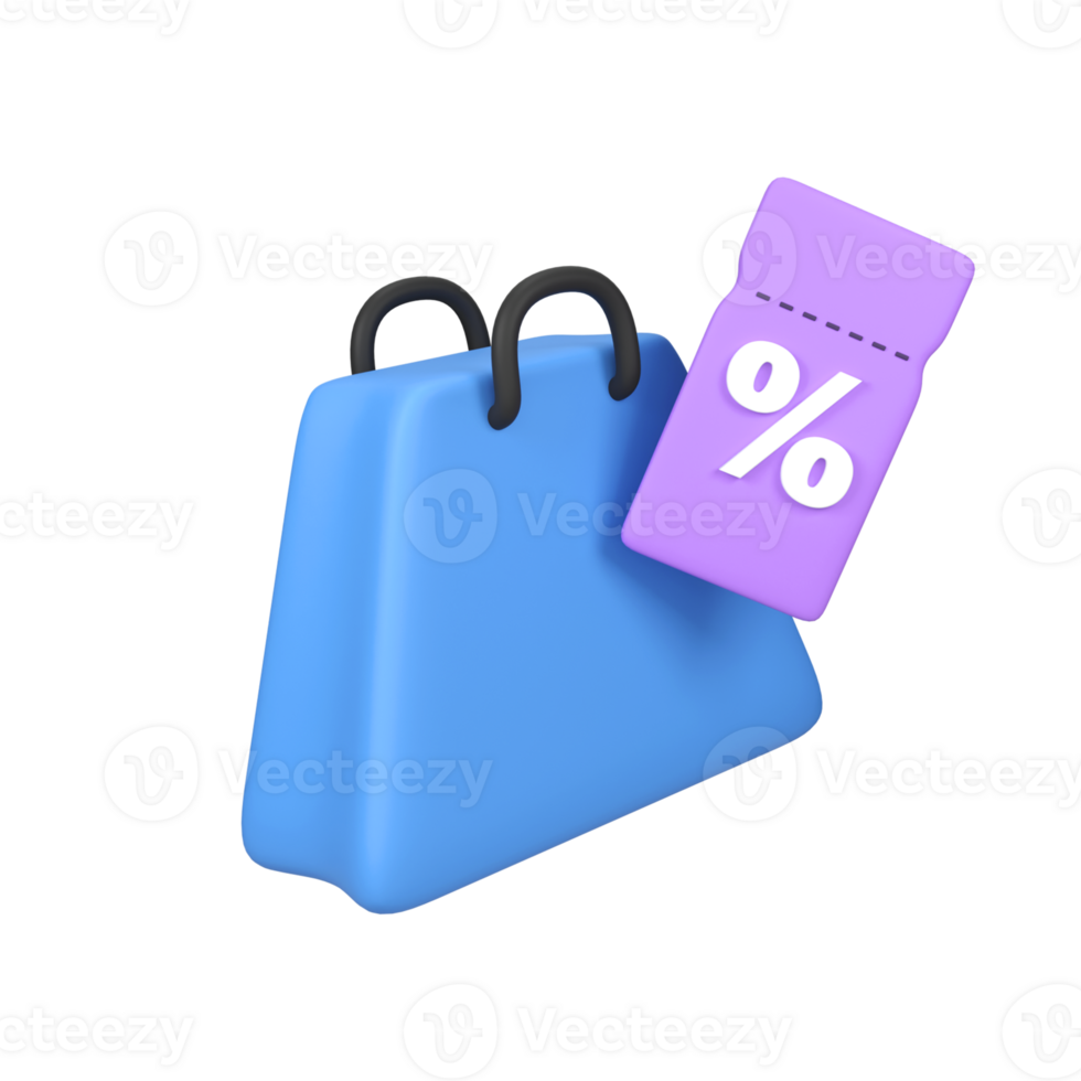 Shopping Bag with Discount Tag isolated 3d render icon illustration png