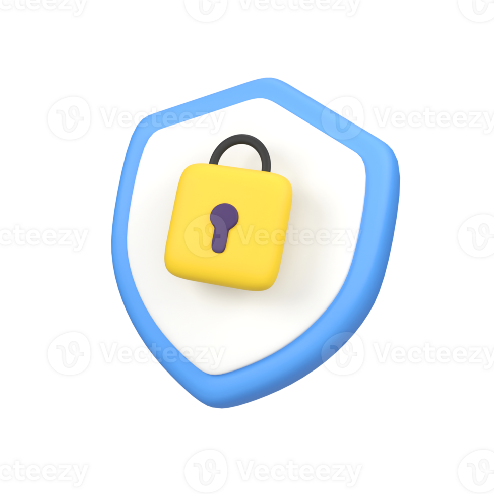 Polygonal shield with lock isolated 3d render icon illustration png