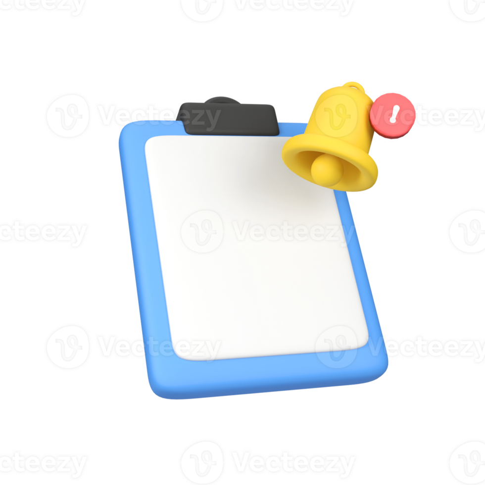 Clipboard and bell isolated 3d render icon illustration png