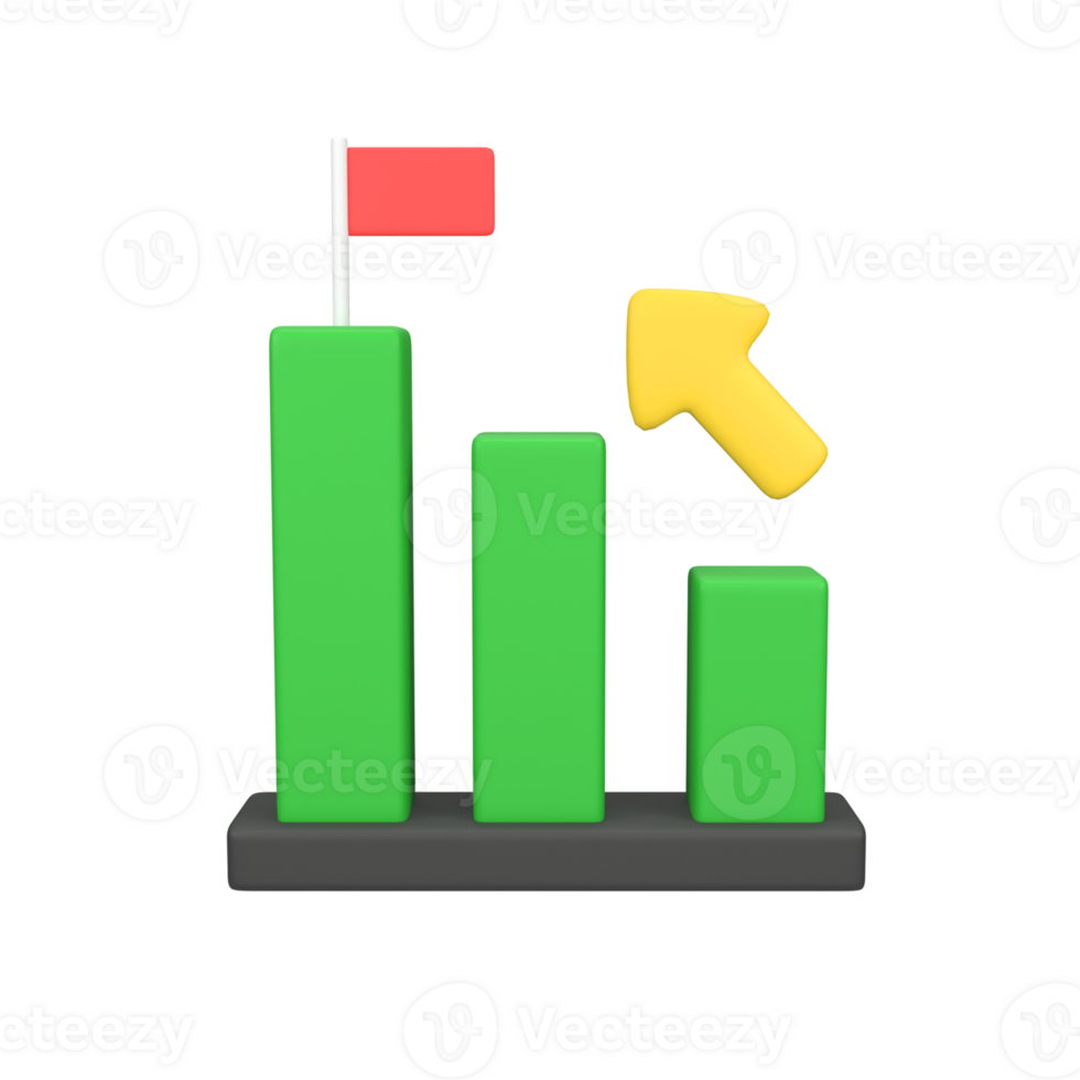 Growth chart with arrows and business flags isolated 3d render icon illustration png