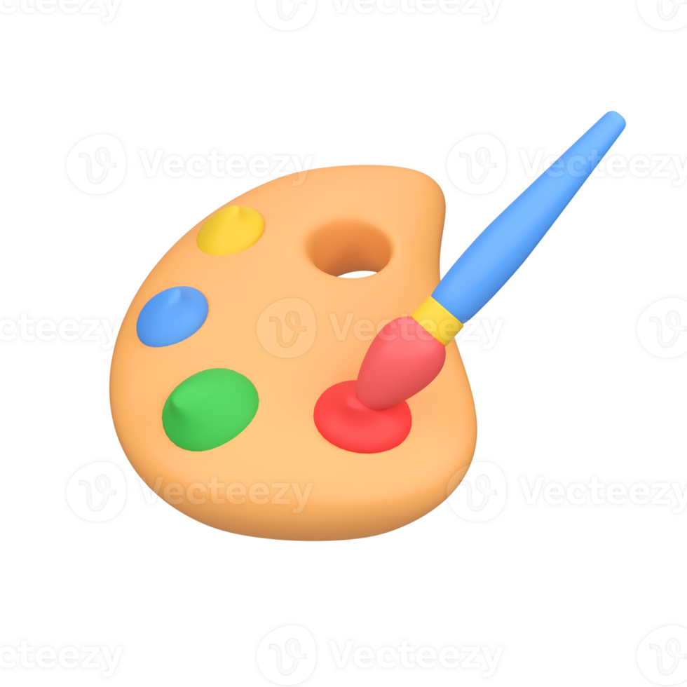Art Palette with Paint Brush isolated 3d render icon illustration png