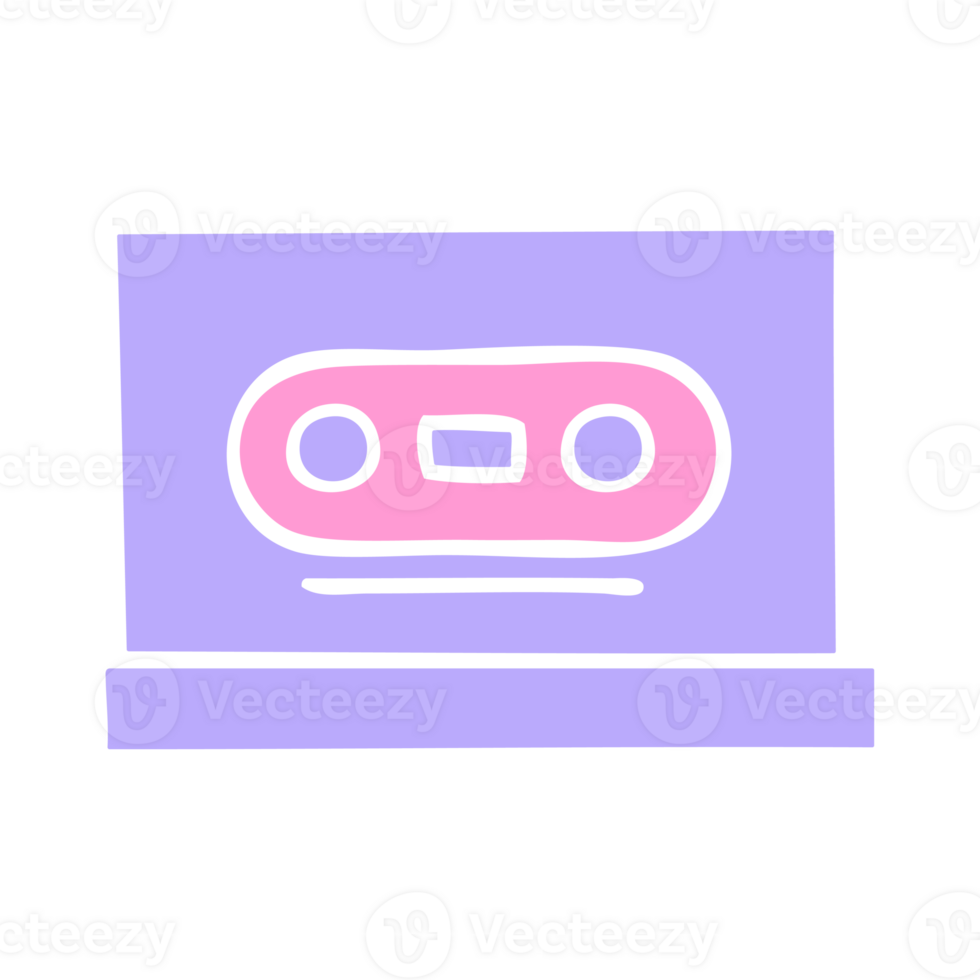 flat symbol of a retro cassette icon in bright neon color on transparent background png