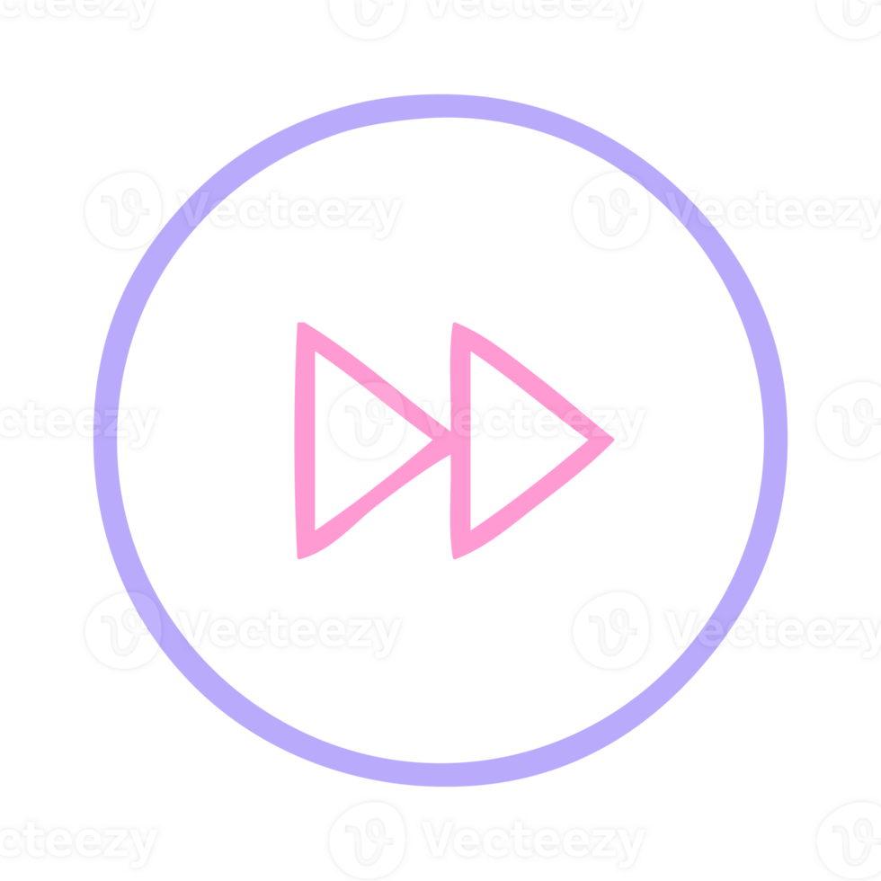 line drawing cartoon of a fast forward button icon in bright neon color on transparent background png