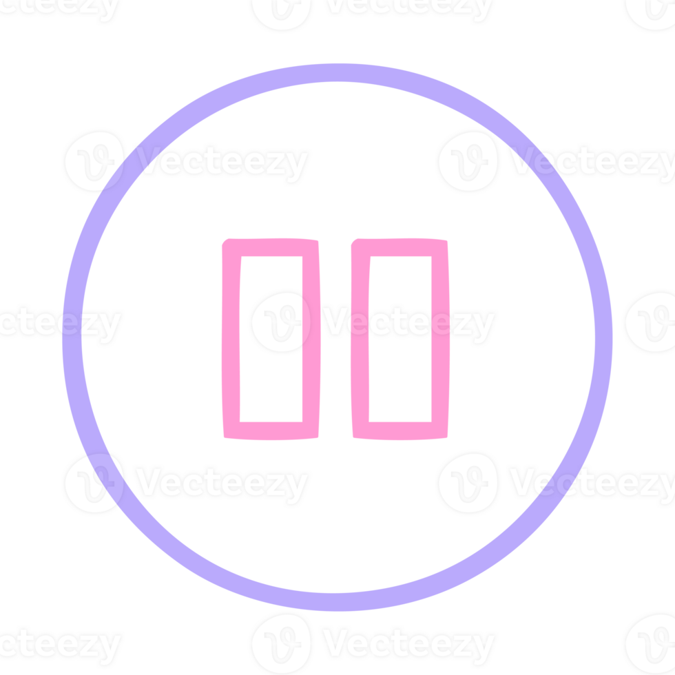 line drawing cartoon of a pause button icon in bright neon color on transparent background png