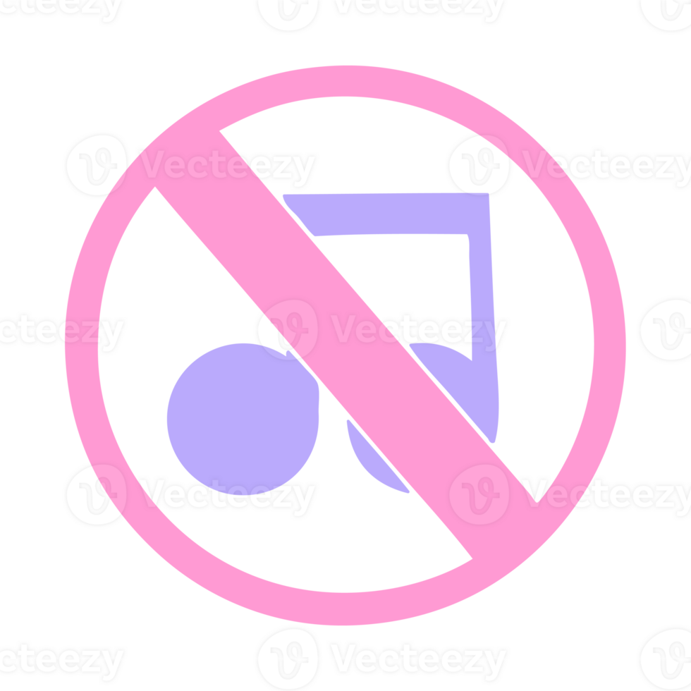 music ban symbol in bright neon color on transparent background png