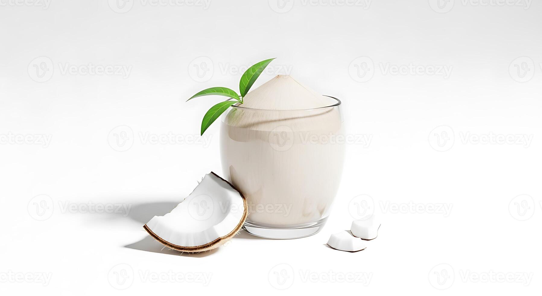 Refreshing coconut drink with fresh coconut pieces photo