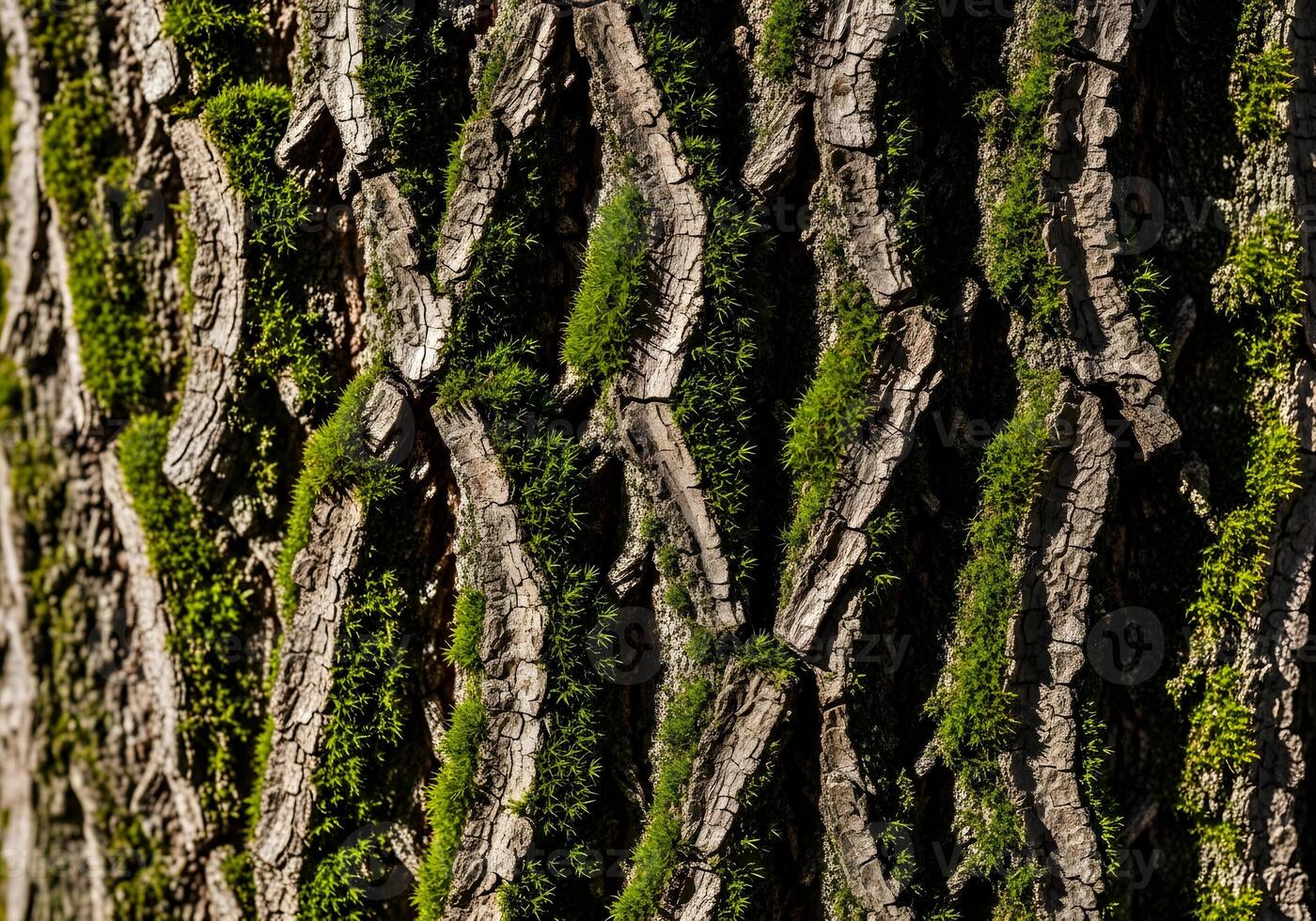 Tree Bark Macro with Moss and Natural Texture photo