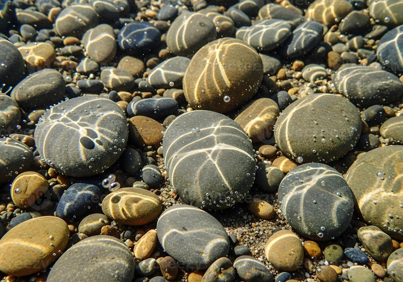 Underwater Pebbles with Light Refraction Patterns photo