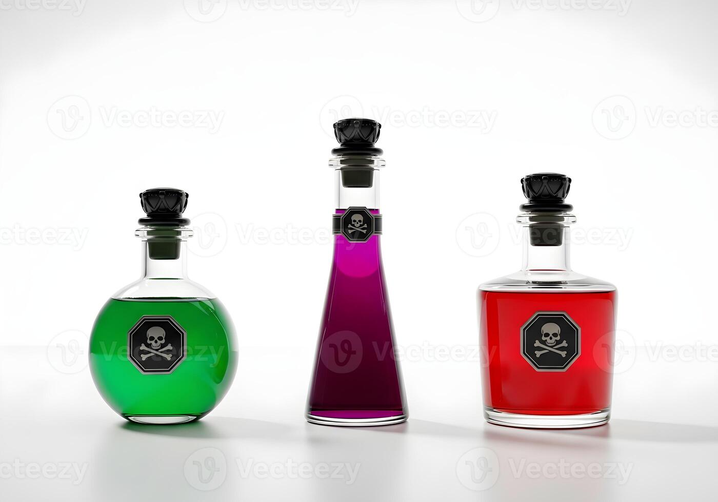 Symmetrical Composition of Three Poison Bottles in Studio Setup photo