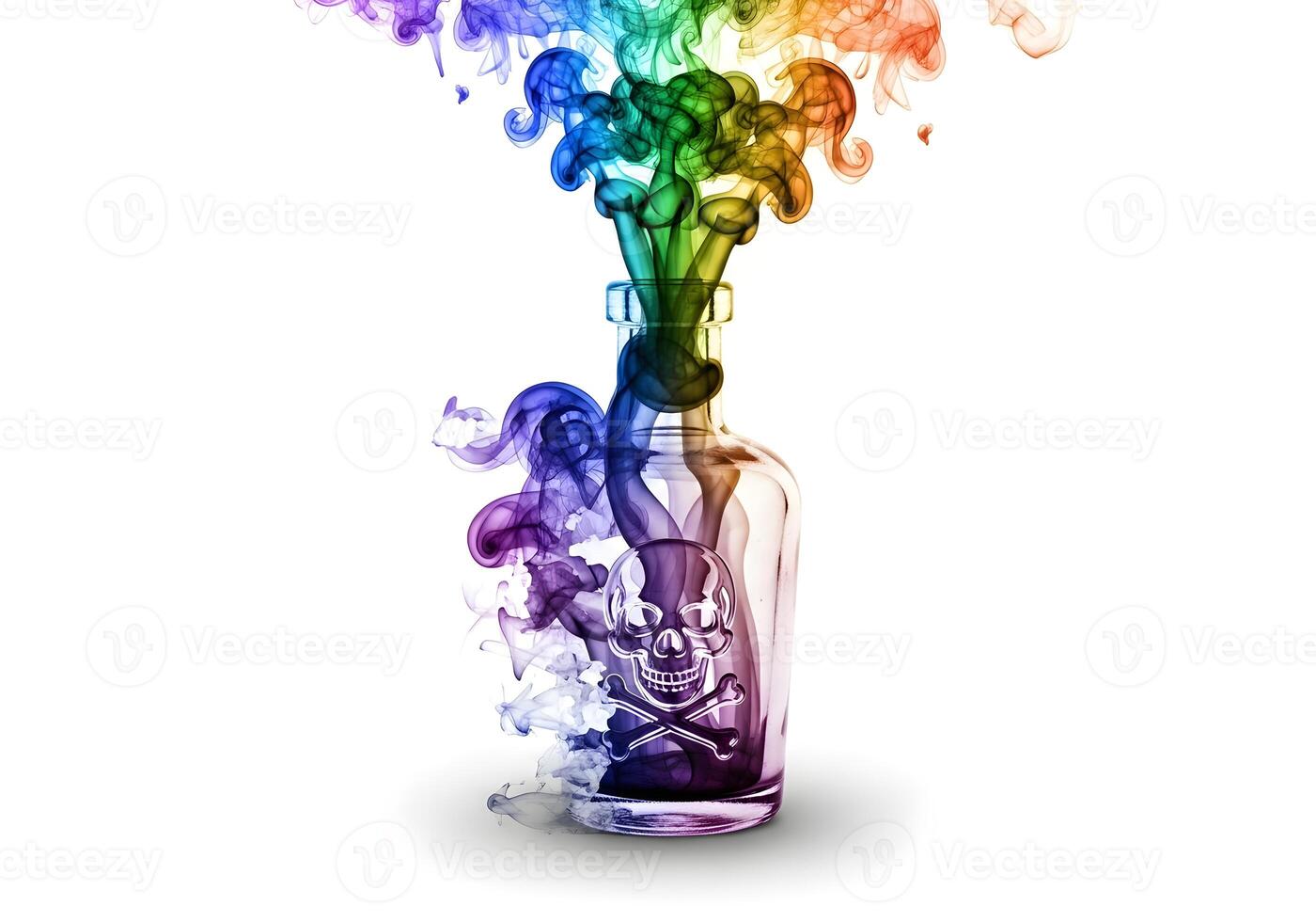 Abstract Poison Bottle Dissolving into Colorful Smoke photo