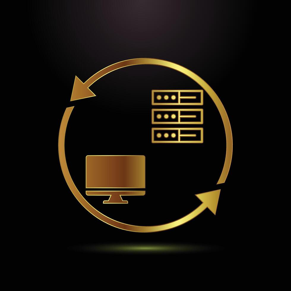 Data Synchronization Network Golden Design Transferring Information Between Computer and Server with Circular Arrow vector