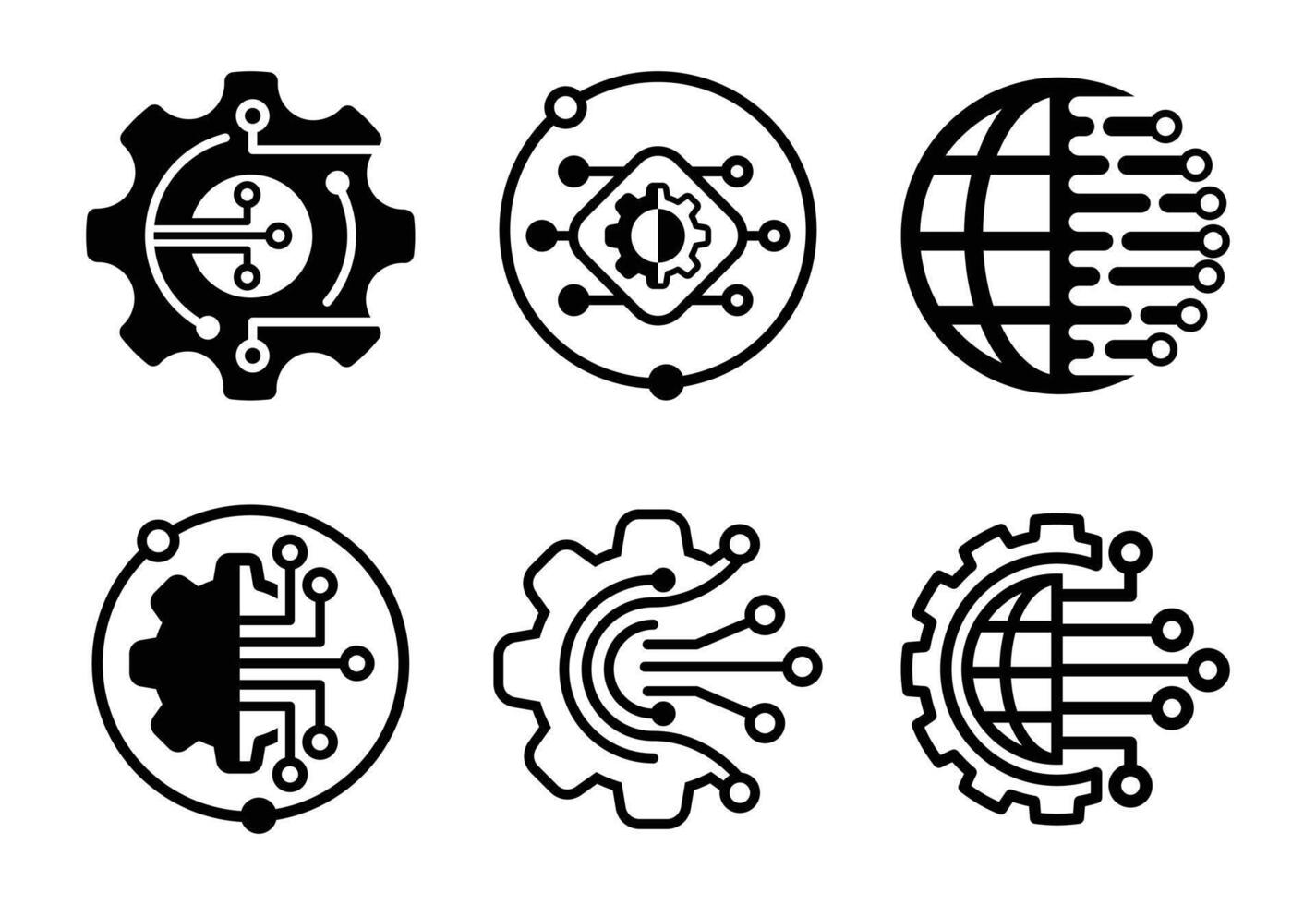 Collection of futuristic technology and engineering icons with circuits and gears vector
