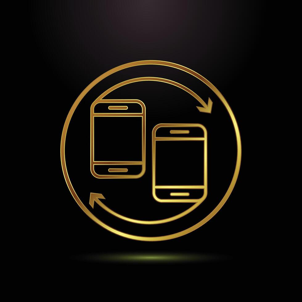 Golden Mobile Phone Exchange Icon with Circular Arrows Symbolizing Device Switching and Transfer vector