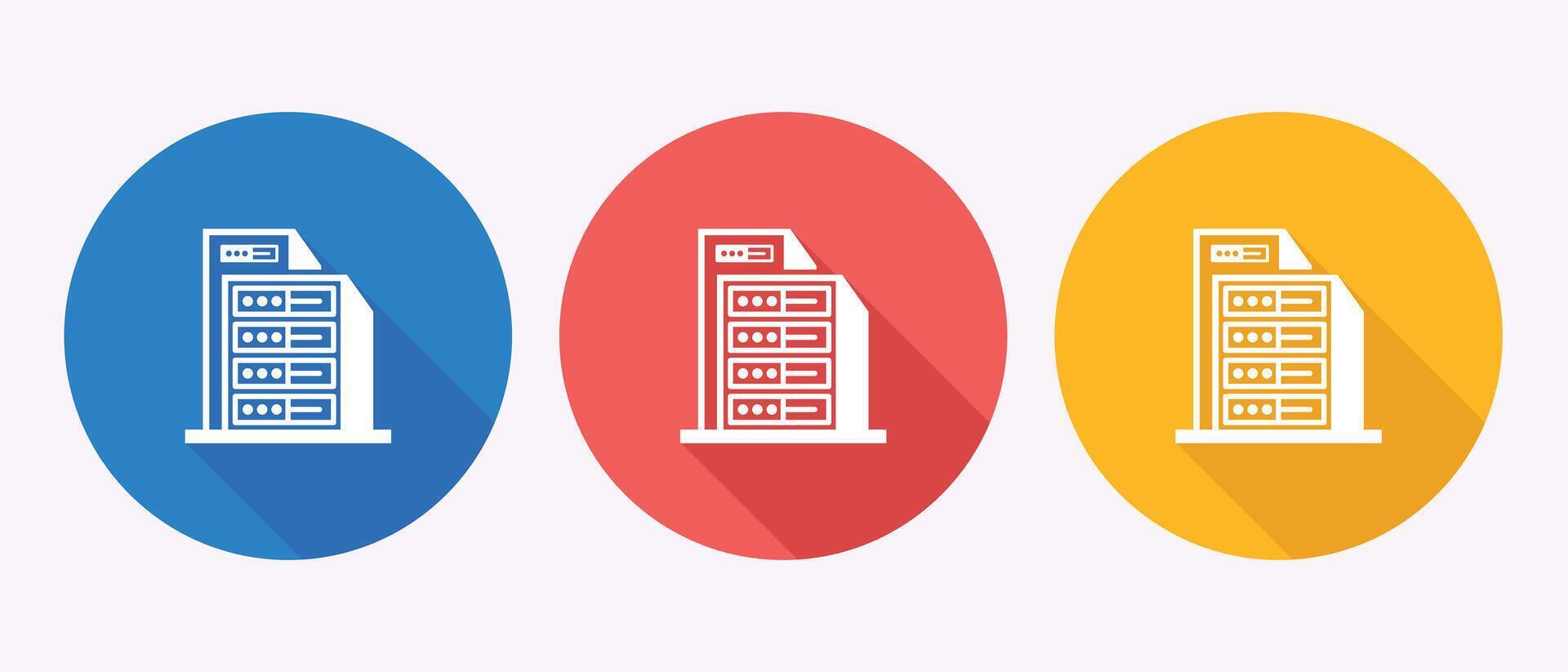 Server Hosting Data Center with Blue Red and Yellow Backgrounds Server Icon Flat Design vector