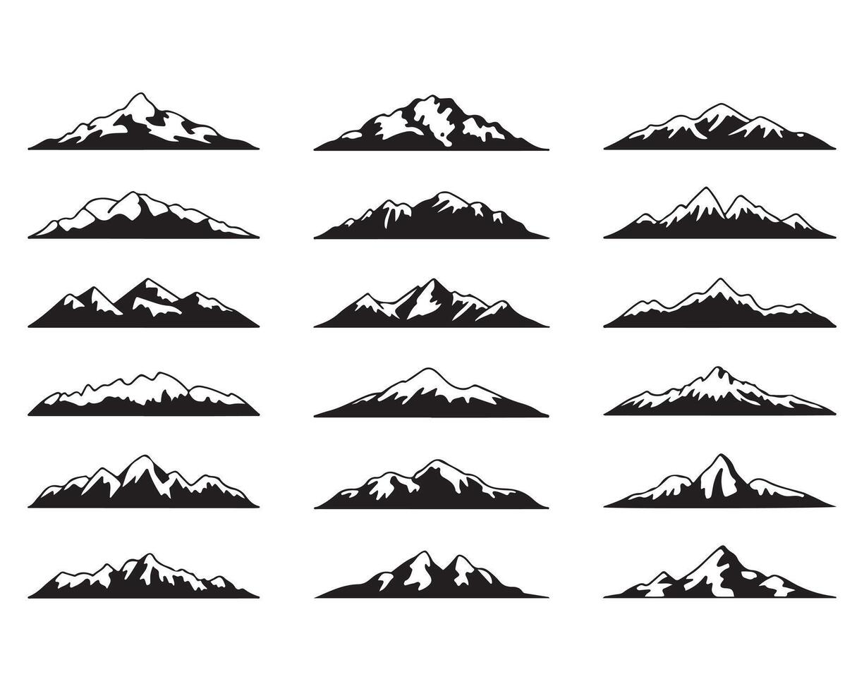 Black and white mountain range silhouettes on white background vector