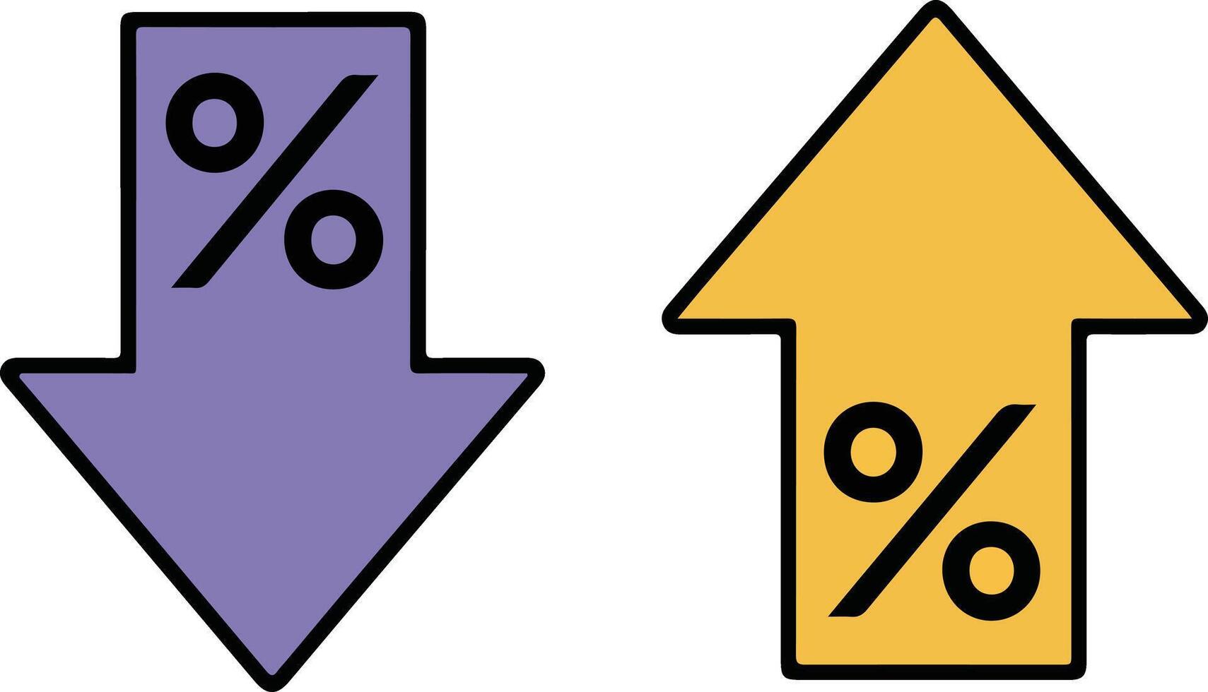 Purple Down Arrow and Yellow Up Arrow with Percentage Symbols Illustration vector