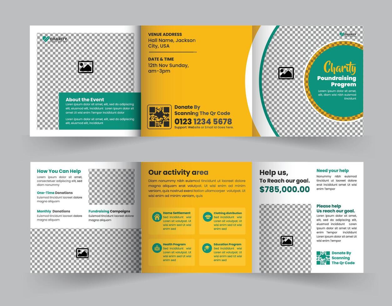 Elegant Charity Fundraising and Donation Event Square Trifold Brochure Template vector