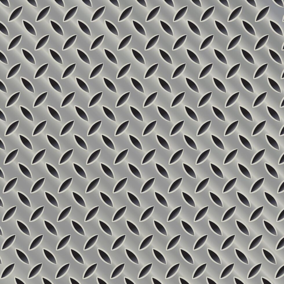 Seamless metallic perforated pattern with oval cutouts and gradient shading. Ideal for industrial backgrounds, tech designs, or modern surfaces. vector