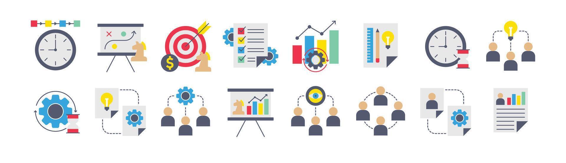 Business strategy icons and charts vector