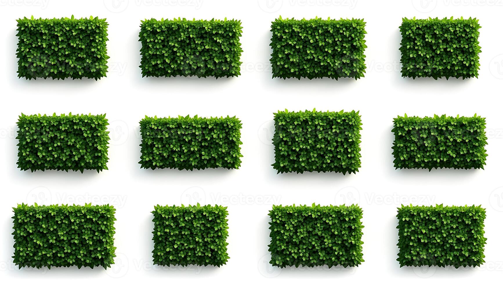 Twelve square artificial grass patches arranged in a grid on a white background photo