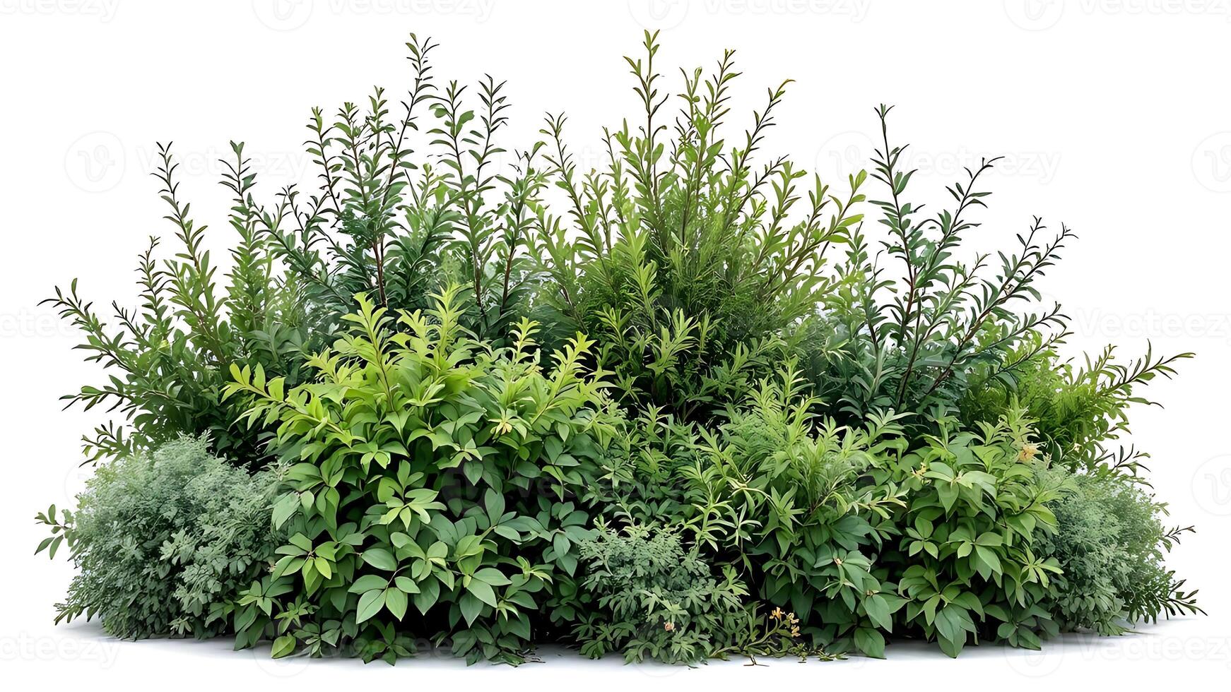 Lush green garden plants and shrubs in a dense cluster photo