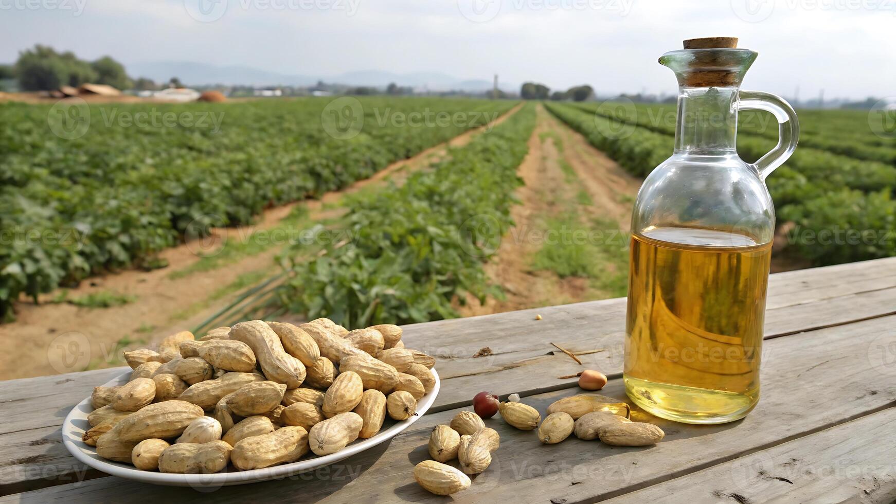 Peanuts and peanut oil in a field setting photo