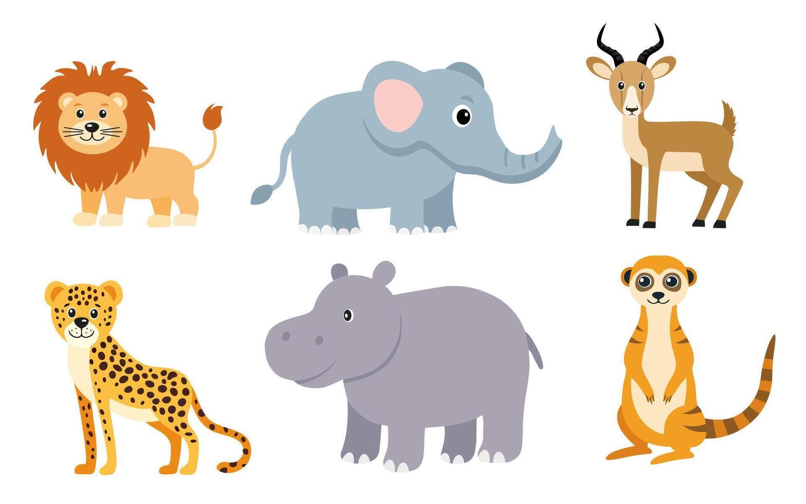 Cartoon animals: lion, elephant, and meerkat vector