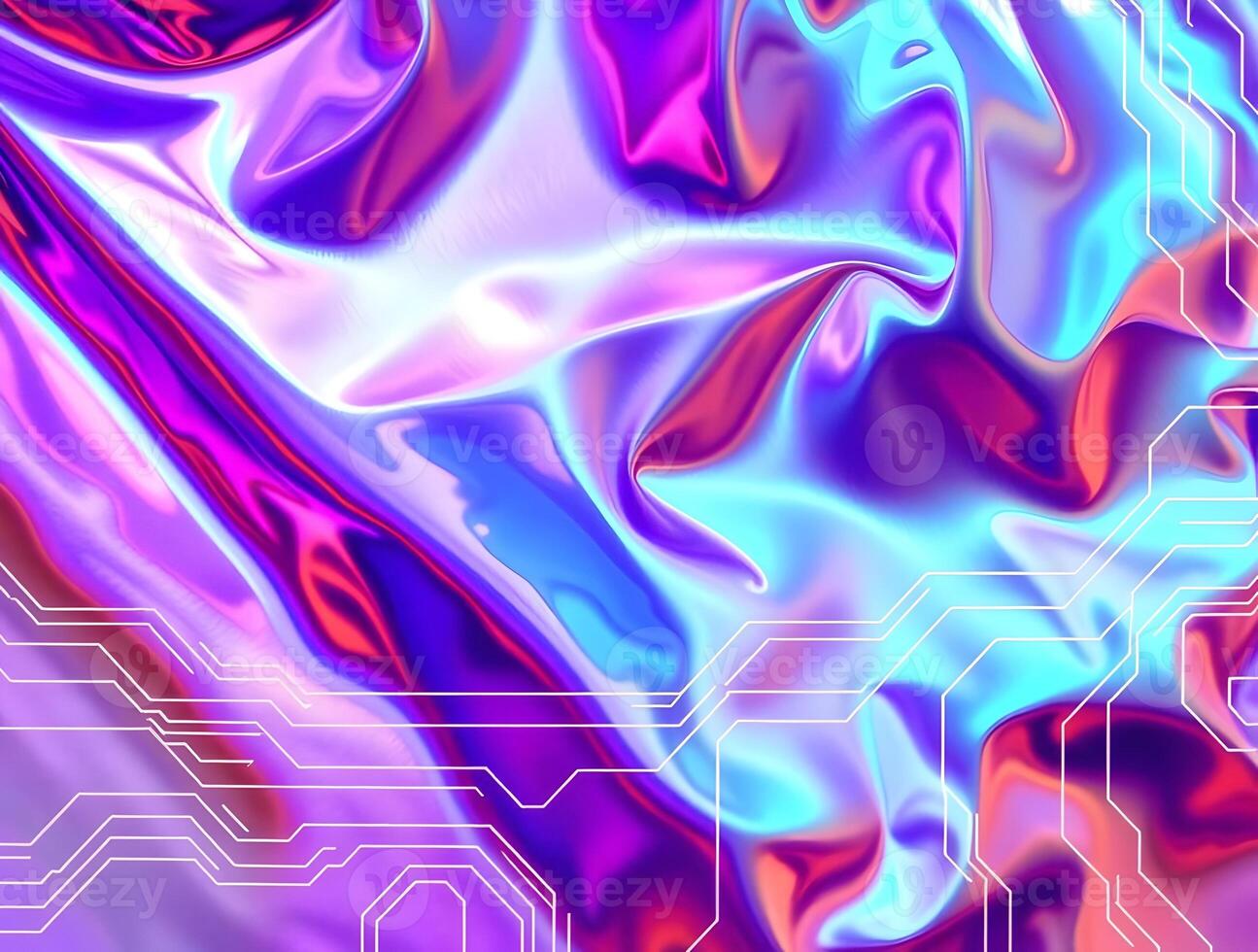 Vibrant Holographic Background Abstract Purple Pink and Blue Fluid Design with Circuit Lines photo