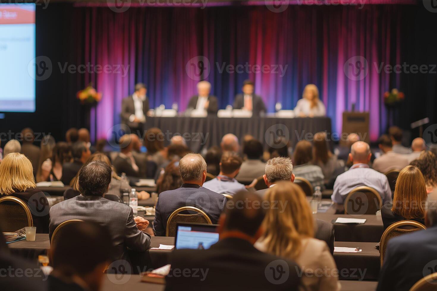 Business conference audience speaker panel professional indoor seminar discussion photo