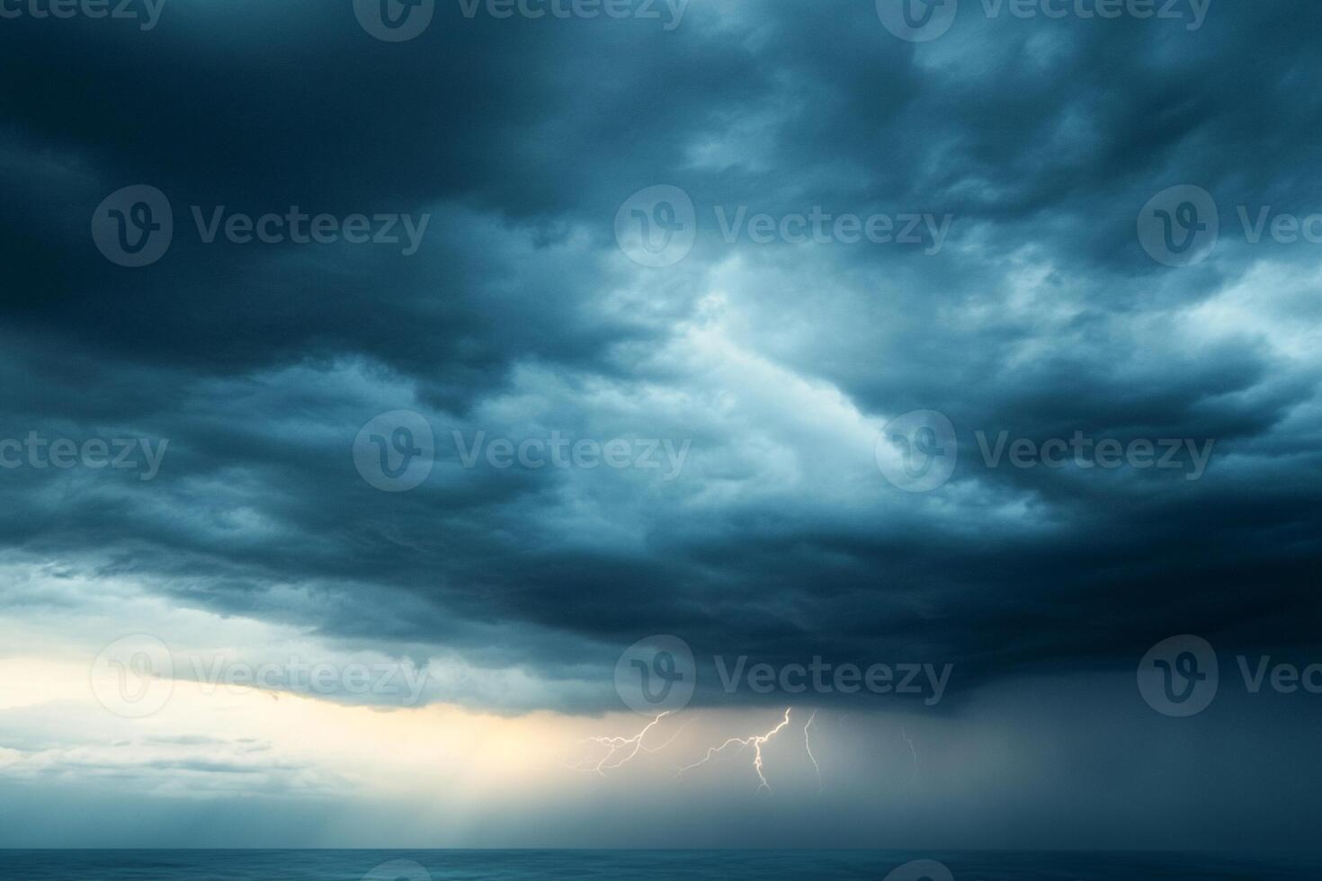 Stormy sky over the ocean with lightning photo