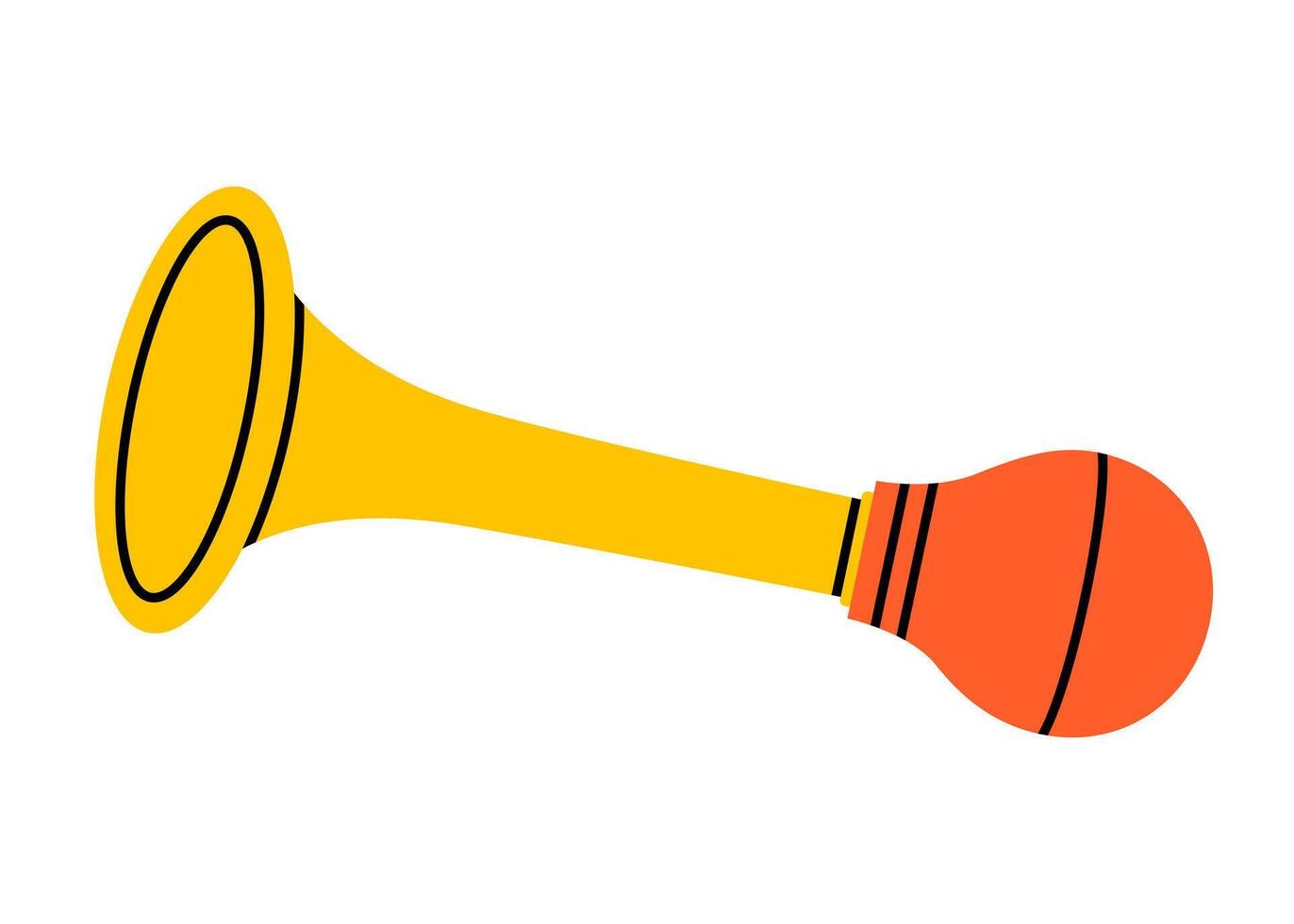 Hand drawn cute cartoon illustration of car retro klaxon. Danger alarm sound signal. Flat attention loud honk doodle. Warning trumpet icon. Alert noise. Vehicle siren buzzer. Isolated. vector