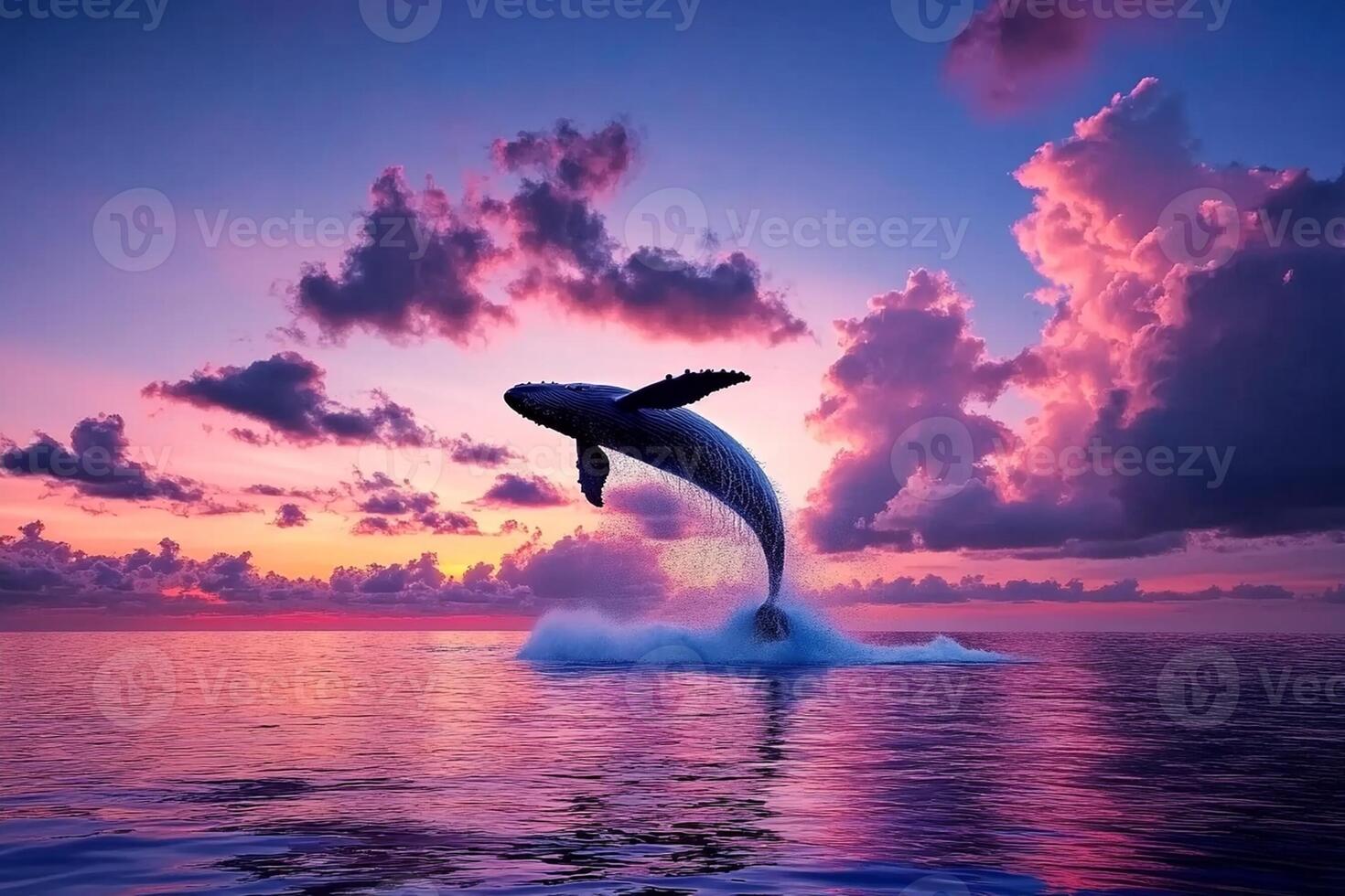 A whale jumping out of the water at sunset photo